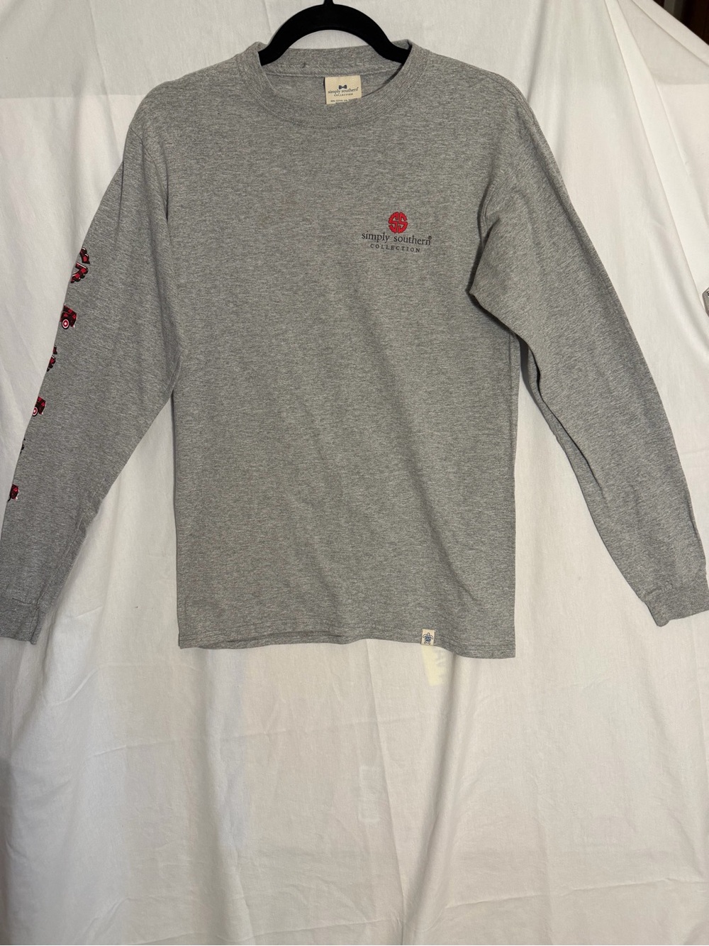 #412 Simply Southern Grey Long Sleeve Tee with Red Graphic